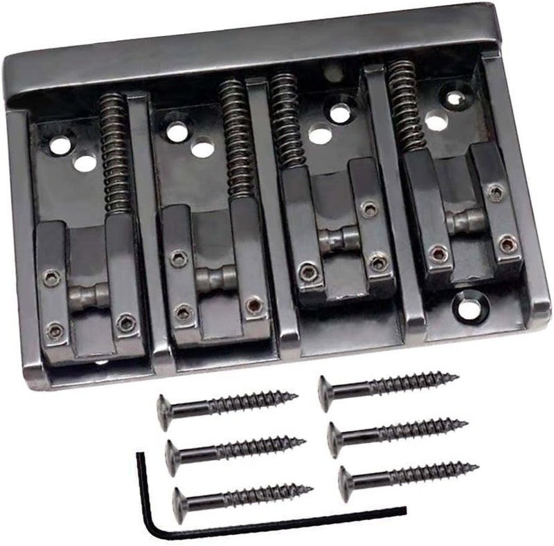JD.Moon Vintage 4 String Bass Bridge Tailpiece A-style Roller Saddle Bridge Top Load or String Through Body (Black) - Image 1
